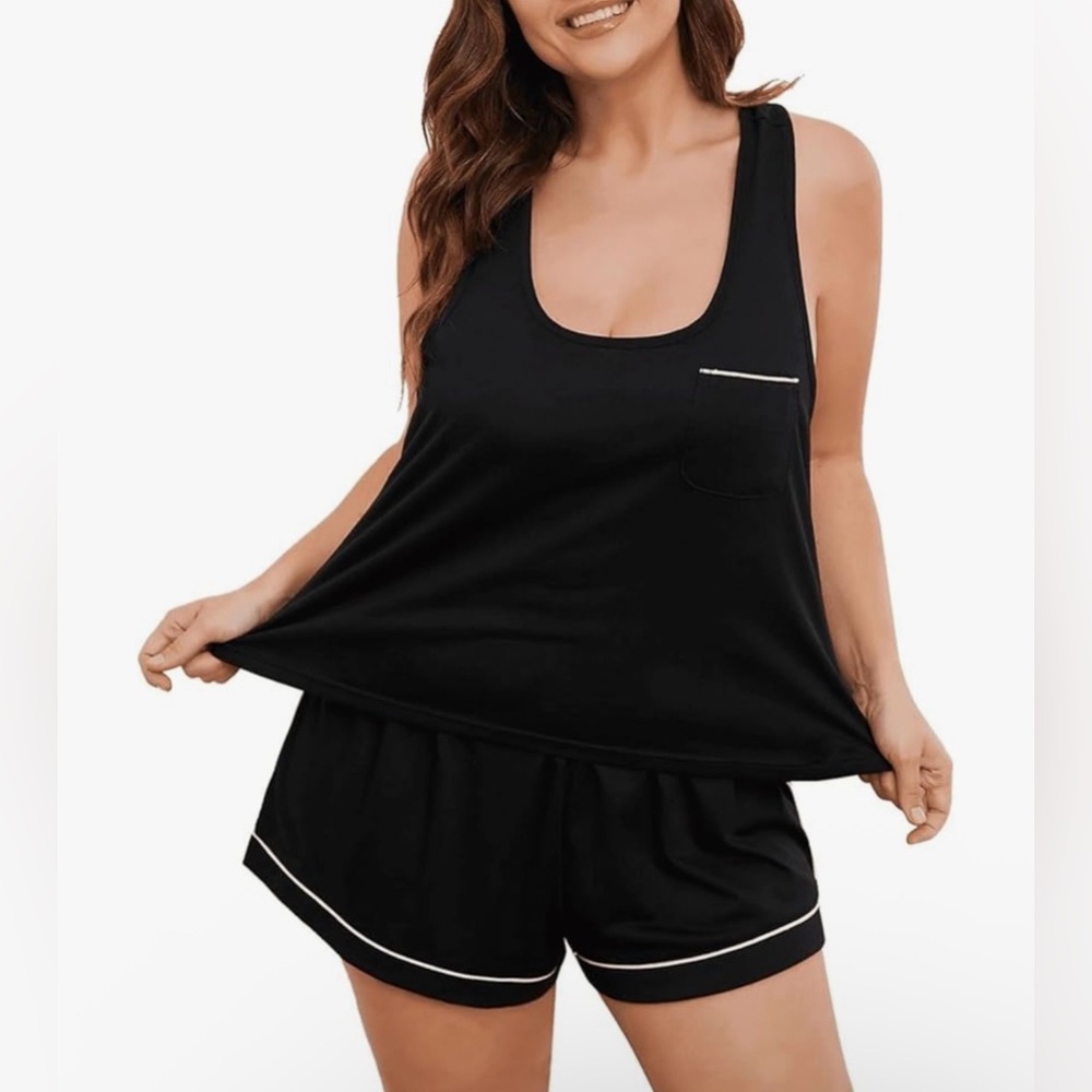 Alfani Black Tank & Short Sleep Set with White Trim